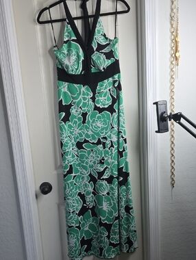 Enfocus Studio Black Maxi Dress with Mint Floral Print